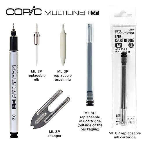 Copic Sketch Alcohol Markers Set with Multiliner SP - 5 Colors + Gray Shades