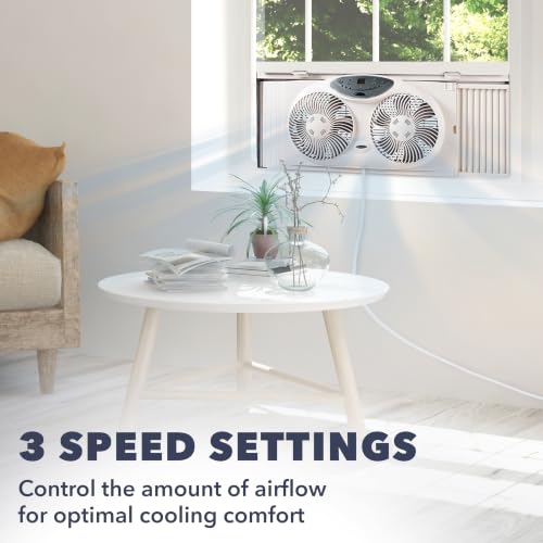 Window Fan with Reversible Airflow - 3-Speed, Programmable Thermostat, Remote, Fits 24-36 Inches