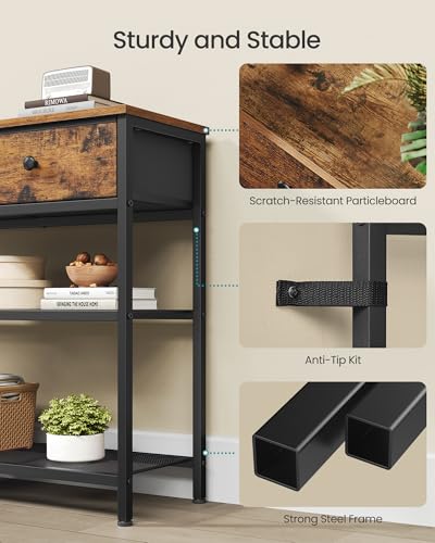 SONGMICS Rustic Brown Console Table with 2 Fabric Drawers - Narrow Entryway Furniture 11.8"D x 30.2"W x 31"H