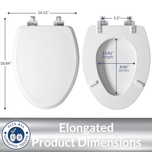 Mayfair Bennett Elongated Toilet Seat with Chrome Hinges - Slow Close, Easy Install, Made in USA