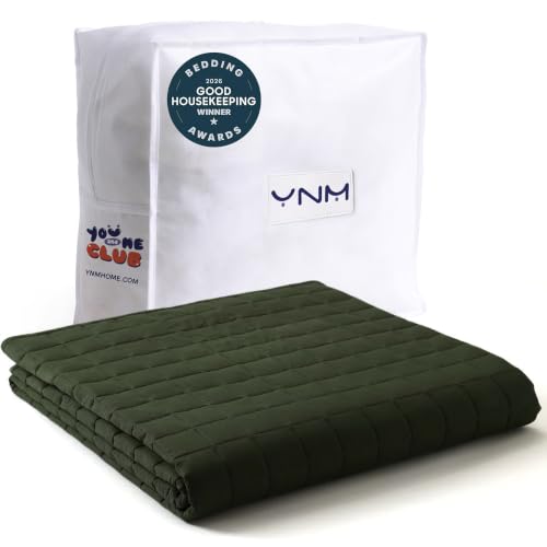 YnM 25lbs Weighted Blanket for Adults, Cotton Heavy Bed Throw with Cooling Glass Beads, Army Green, 60x80 Inches - Exclusive Model