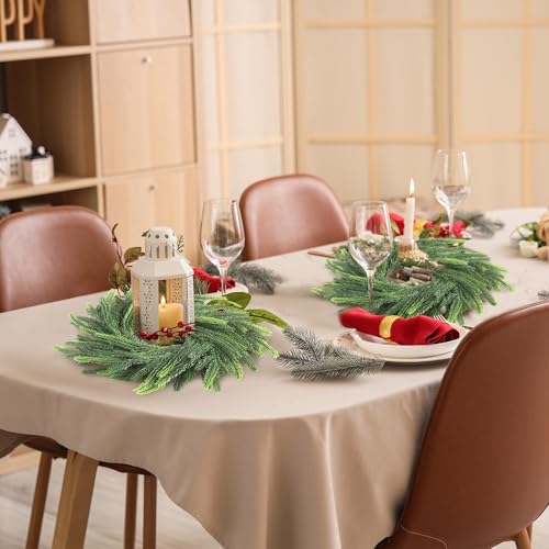 Aneco Brown 12-Pack Christmas Candle Ring Wreaths 6 inch Artificial Norfolk Green Pine Decorative Garland for Xmas Wedding Home Decor
