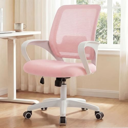 Pink Mesh Office Desk Chair with Lumbar Support - NEO CHAIR Pastel Pink