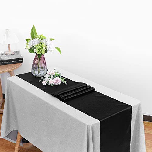 6 Pack Black Satin Table Runner 12x108 in with Scalloped Edges - HMQIANG
