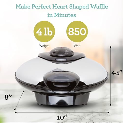 Euro Cuisine Heart Shaped Waffle Maker - 8 Inch Non-Stick, Eco-Friendly, Adjustable Settings