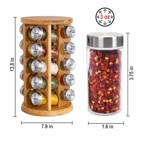 Orii 20 Jar Bamboo Spice Rack with Spices & Free Refill Program