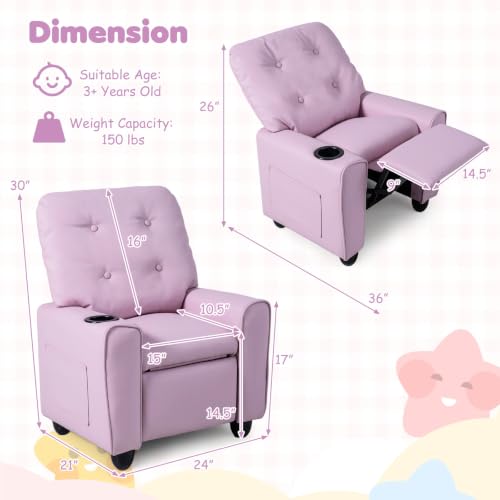 Costzon Pink Kids Recliner Chair with Push Back & Footrest - Toddler Lounge Sofa, Modern Design