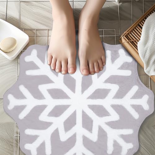 ysnifeiw Grey Snowflake Christmas Bath Mat Non-Slip 26.77x26.77 in