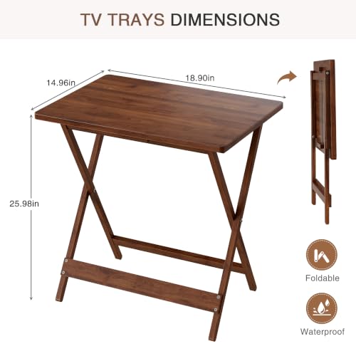 VECELO Brown 2-Pack Folding Wooden TV Trays - Modern Portable Snack Tables