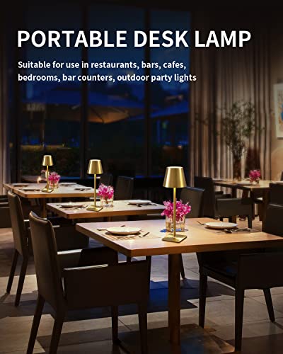Electroplated Gold Cordless LED Desk Lamp - Rechargeable Portable Table Light
