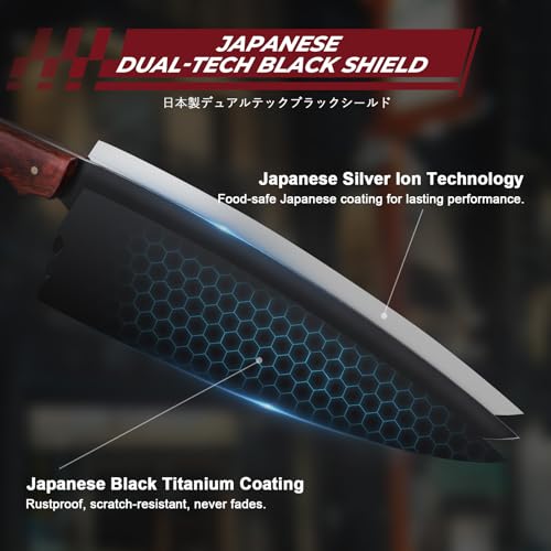 DRGSKL 8.08-Inch Japanese ATS-34 Steel Kitchen Knife Set with Wooden Handles and Black Shield Coating