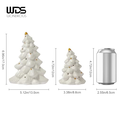 WDS WONDROUS Ceramic Christmas Tree Set of 2 White & Gold 5.1x3.1x6.2in Holiday Decor