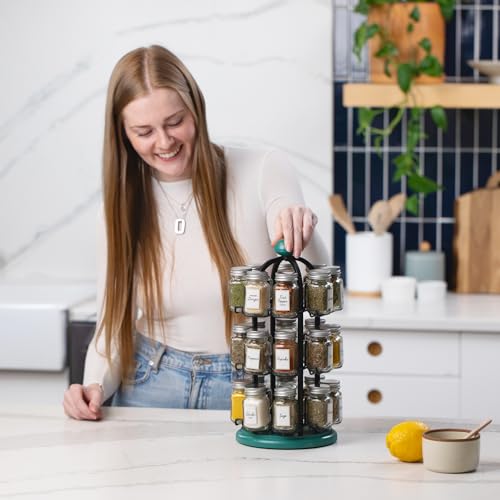 Revolving Spice Rack with 24 Glass Jars & Free 5-Year Refill Program