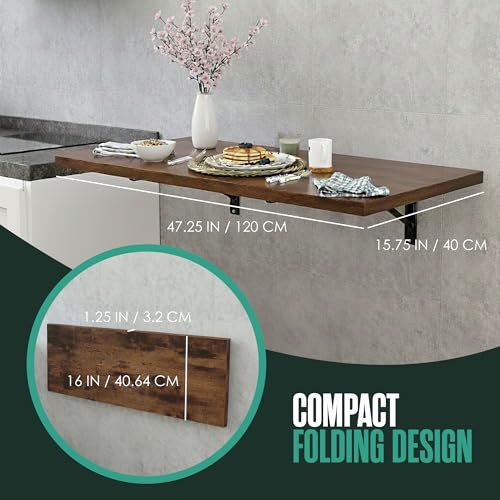Wall Mounted Folding Desk - Brown 48x16 Space Saver Murphy Table