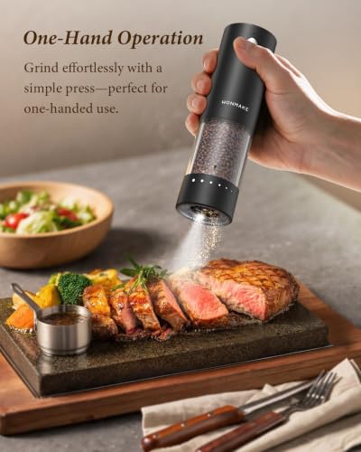 Electric Salt and Pepper Grinder Set - Black with Charging Base - Automatic Rechargeable