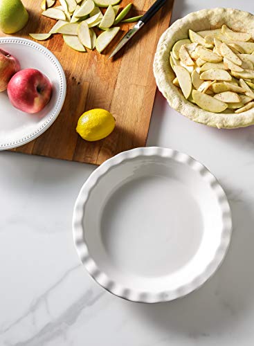 Ceramic Pie Pans Set of 2 - 9 Inch White Baking Dishes, 36 OZ, Fluted Edges