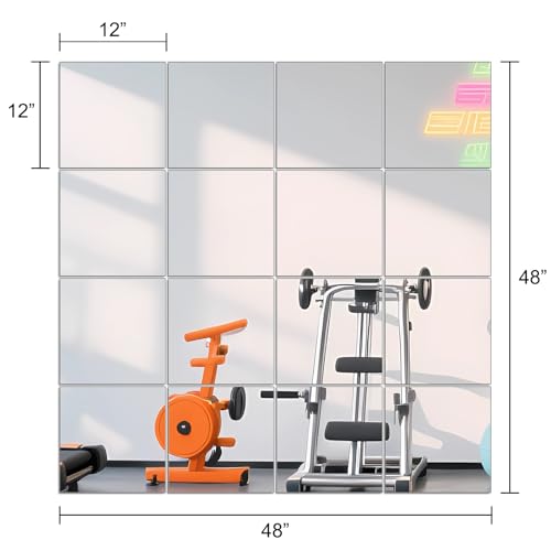 Home Gym Mirror Tiles Set - 12x12 Inch Frameless Glass Wall Mirrors 16PCS - Variation of 12x12-16pcs