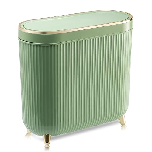 Supteron Mint Green Bathroom Trash Can with Lid 3.2 Gallon Narrow Plastic Waste Bin