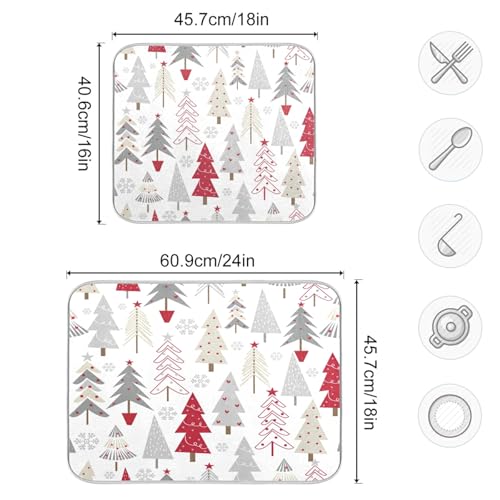 Nander Christmas Tree Dish Drying Mat 16x18 Inches for Kitchen Counter, Holiday Decor