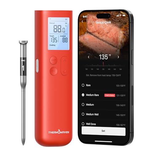 ThermoMaven Sub-1G Wireless Meat Thermometer with Standalone Base - Red