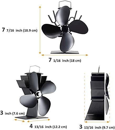 4-Blades Heat Powered Wood Stove Fan N429 with Thermometer - Black, Variation of N429-126cfm