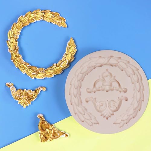Mini Flowers Chocolate Molds Silicone, 4 Packs Rose Wreath with Leaves Relief Fondant Molds for Cake Decoration, Cupcake Toppers, Sugar Craft, Polymer Clay Resin