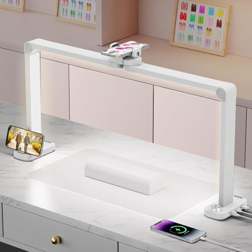iVict 34-Inch Nail Desk Lamp with Phone Stand - White, Adjustable Brightness & Color