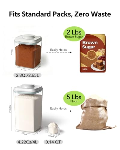 Airtight Food Storage Containers Set with One-Touch Lid - 2.8QT, 2 Pack, Stackable, BPA-Free PET