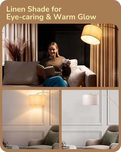 Modern Gold Arched Floor Lamp with Remote Control - 78.3 Inches
