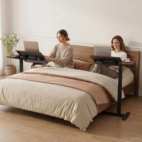 GTPLAYER Walnut Pneumatic Adjustable Standing Desk with Wheels, 28 Inch Mobile Laptop Table