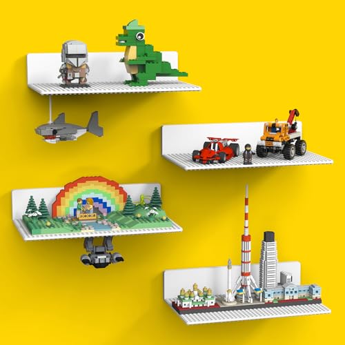Floating Wall Shelves for Lego Bricks - White 4-Pack - Wall-Mounted Display