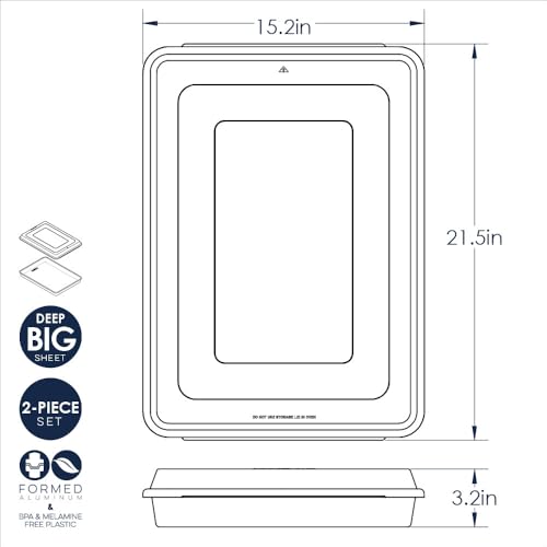 Extra Large High-Sided Baking Pan with Lid - 21x15 Inch Uncoated Aluminum Oven-Safe