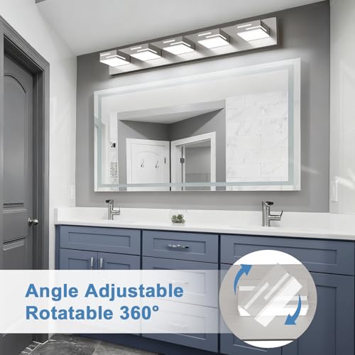 Nickel 36-Inch Dimmable LED Bathroom Vanity Light with 5 Acrylic Heads