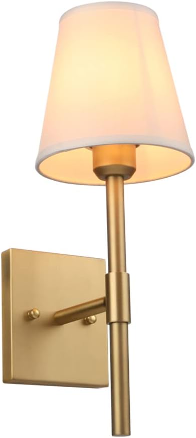 Pathson Set of 2 Hardwired Bathroom Wall Sconces with White Fabric Shade, Cloth Wall Mounted Lighting for Living Room Bedroom Hallway Matte Black Finish Base