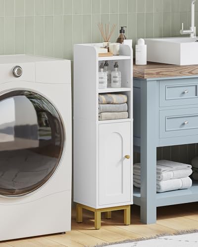 Hzuaneri White Narrow Bathroom Storage Cabinet - Corner Floor Cabinet 7.9"D x 7.9"W x 32.7"H