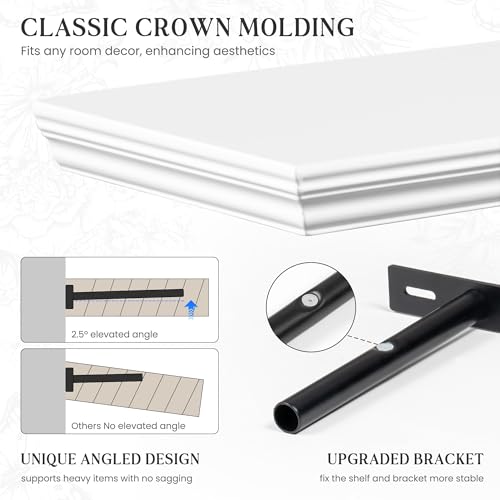 Fun Memories 24-Inch White Crown Molding Floating Shelves Set of 2 Wall Decor