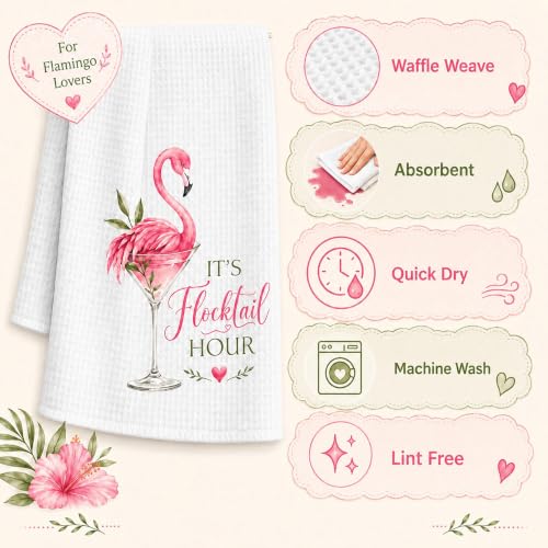 LALAWELL Flamingo Kitchen Towels - Pink Flamingo Decor for Summer & Parties