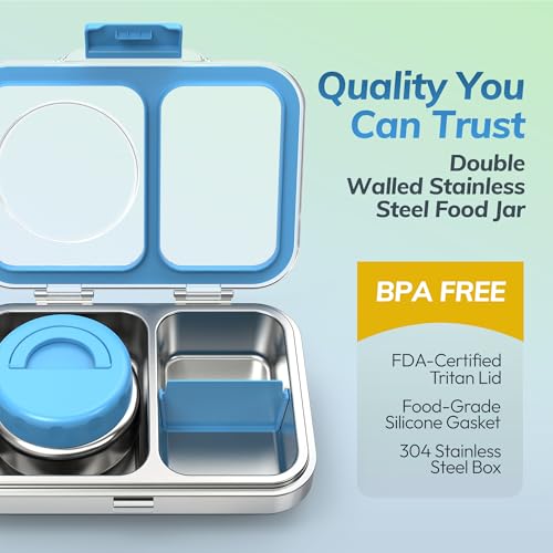 HOMEKOL Blue Stainless Steel Bento Lunch Box & 9.5oz Insulated Food Jar Set