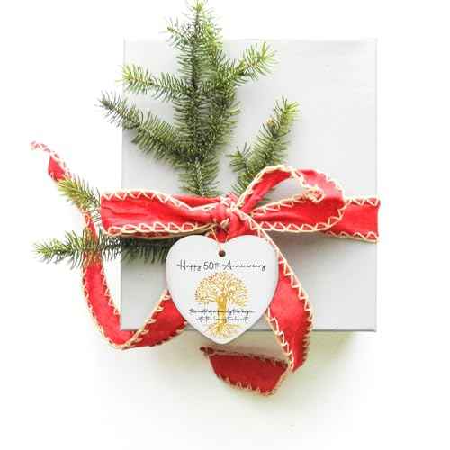 50th Wedding for Couple Ornament Keepsake Sign Heart Plaque 50th Anniversary Marriage Gifts for Wife Husband Parents 50 Year Ideas