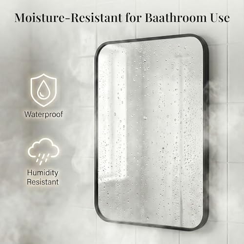 Matte Black 22x30 Inch Rounded Rectangle Vanity Mirror Set - 2 Pack - Variation of THIS listing: Matte Black / 22" × 30" / 2