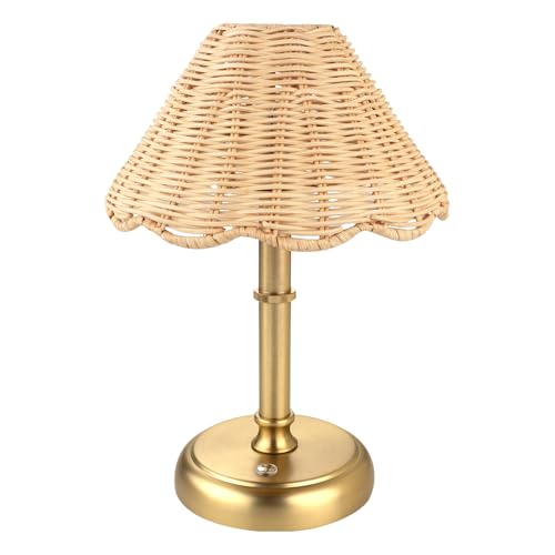 11-Inch Gold Mini Cordless Rattan Table Lamp with 5200mAh Battery - Dimmable Bedside & Dining Light