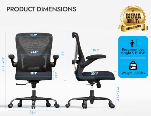 Ergonomic Mesh Office Chair with Lumbar Support, Swivel & Adjustable Height