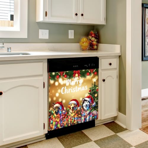 YoYoYuchong Christmas Dog Dishwasher Magnet Cover Front Decor - Funny Holiday Kitchen Accessory