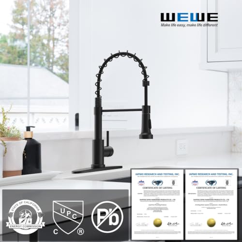 Black Kitchen Faucet with Pull Down Sprayer & High Arc Spout - Matte Black / Classic