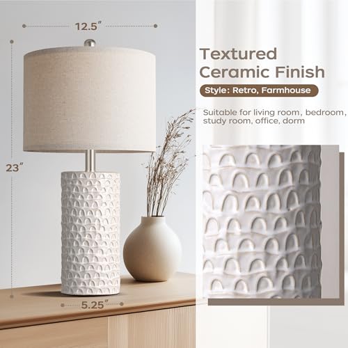 PARTPHONER 23" Modern Ceramic Table Lamp Set of 2 Beige & White - Farmhouse Nightstand Lamps for Living Room & Bedroom