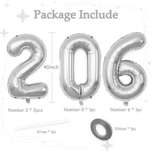 40 Inch Number 2026 Balloons Silver, Giant Foil Mylar Helium Balloons for 2026 New Years Party Decorations New Years Eve Party Supplies Decoracion De A?o Nuevo 2026 Graduation | Silver