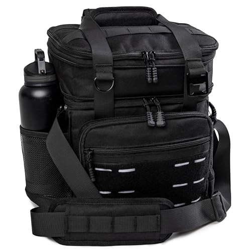 Heavy Duty Tactical Lunch Box for Men - Expandable Insulated Bag with Shoulder Strap - Black