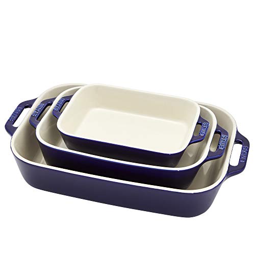 STAUB 3-Piece Ceramic Baking Dish Set Dark Blue Oven Safe Up To 570°F