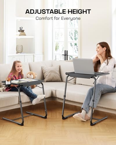 Set of 2 TV Tray Tables - Adjustable Height & Tilt, Folding, Black