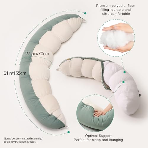 Green-White 47-Inch Body Pillow for Adults - Long Bolster Support Cushion